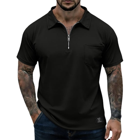 Kixjoy Short Sleeve Shirts for Men Lounge Quarter Zip Polo Shirts Trendy Work Soft Collared Shirts Lightweight Basic Summer Shirt for Men, Black S