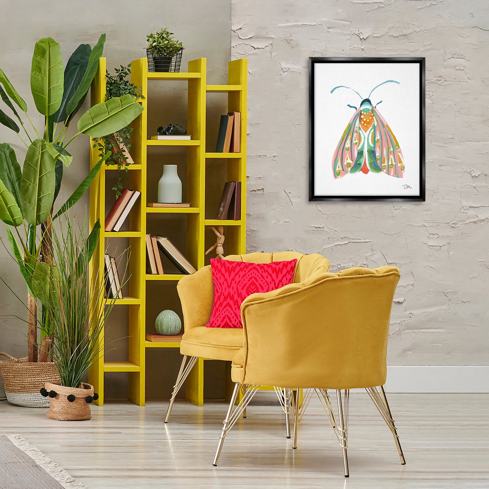Stupell Industries Delicate Insect on White Insects Painting Black Floater Framed Canvas Art Print Wall Art, 17 x 21