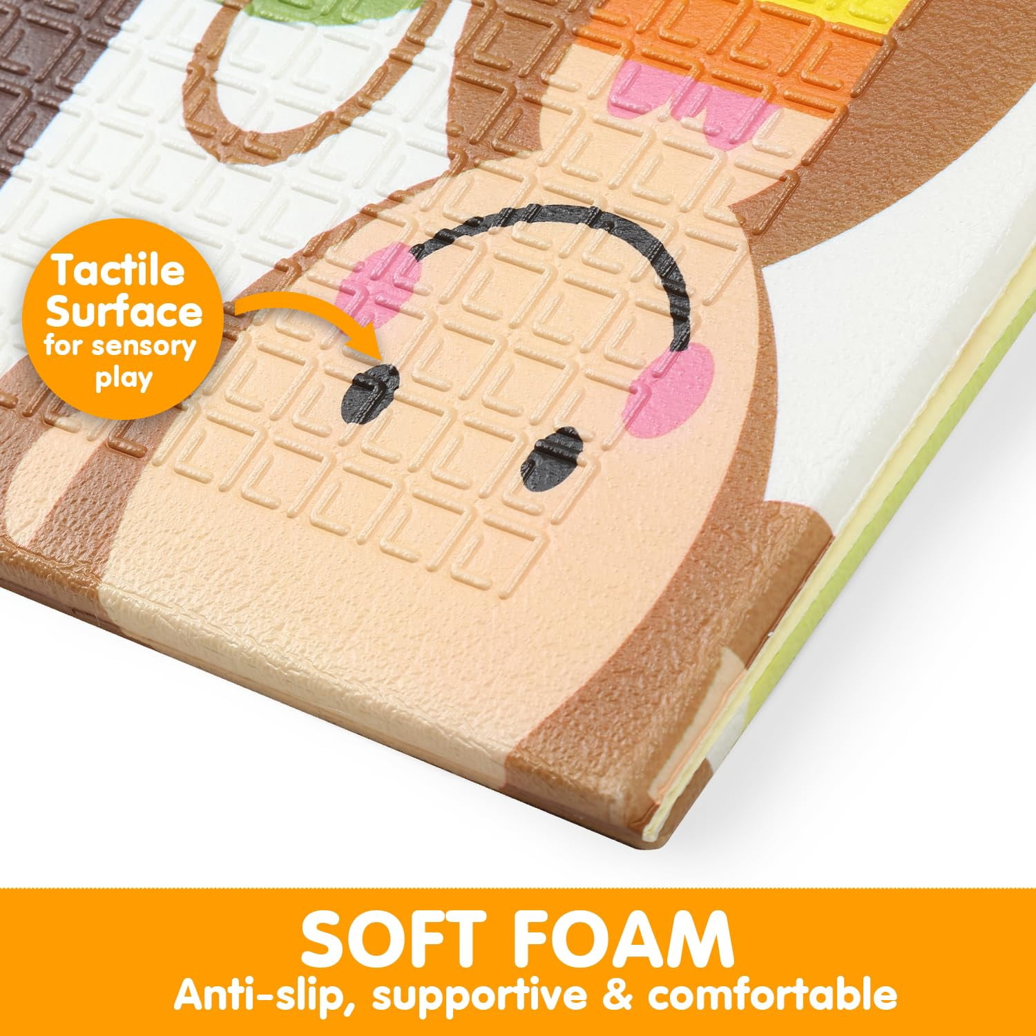 Bammax Extra Large 78" x 70" x 0.4" XPE Foam Baby Play Mat with Travel Bag | Waterproof, Foldable & Reversible Padded Playmat | Baby Crawling & Kids Play Mat – Giftable Design, Giraffe & Mixed Animal