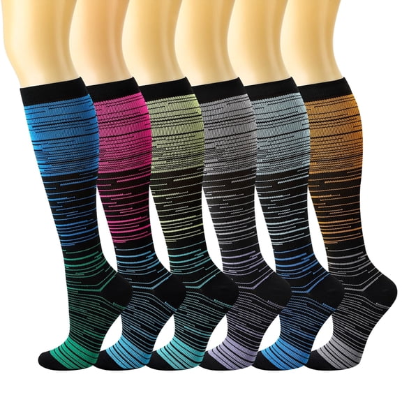 Hengguang 6 Pairs L/XL Size Knee-High Support Socks for Men and Women, Colorful Athletic & Daily Use Socks for Running, Sports, Travel, Cycling