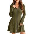 thumbnail image 3 of Tqcoqu Women's Ribbed Knit Mini Dress,Full Zip V Neck Long Sleeve Slim Fit Flared Hem Casual Swing Dresses,Green Women's S-XXL, 3 of 8