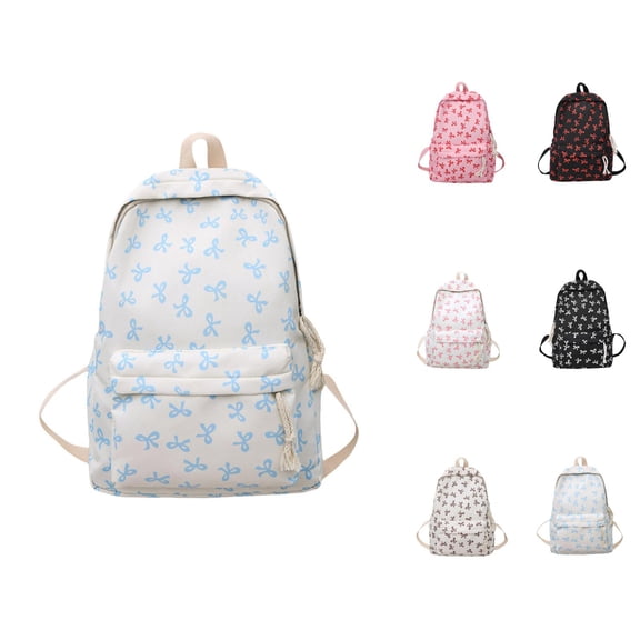 Fresh Bow Pattern Cute Backpack Preppy Style School Backpack Bookbag with Small Makeup Pouch Casual Campus Daypack with Spacious Compartments for Daily Student Use
