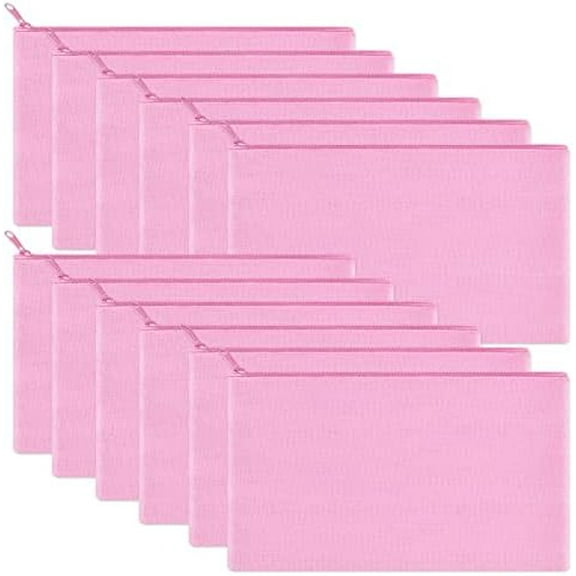 12 Pieces Cotton Canvas Makeup Bag, Multipurpose Cosmetic Bag with Zipper Travel Toiletry Pouch, Blank DIY Craft Bag (Pink, S) Pink S