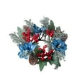 thumbnail image 2 of NWOKYZGH 1Pc Christmas Poinsettia Candle Ring Wreath Centerpiece Table Decorations Red Berries Snowy Pine Needles Votive Candle Holders for Xmas Home Party Table Decor, 2 of 6