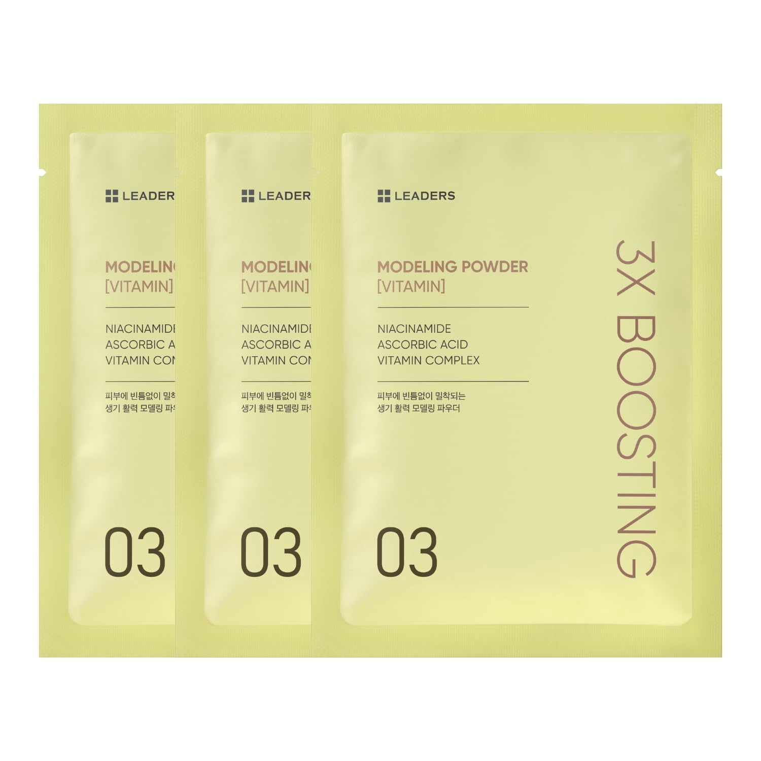 LEADERS 3X Boosting Modeling Mask | 3-Step Korean Skincare with Vitamin, Tea Tree & Collagen | For Dull, Tired Skin | Helps Restore Radiance, Vitality Glow | Revitalize Skin - 3 Pack (Vitamin)