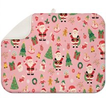 Pink Christmas Santa Pattern Dish Drying Mat for Kitchen 1 Pack, Ultra Absorbent Microfiber Dishes Drainer Mats,18x24in(46x61cm)