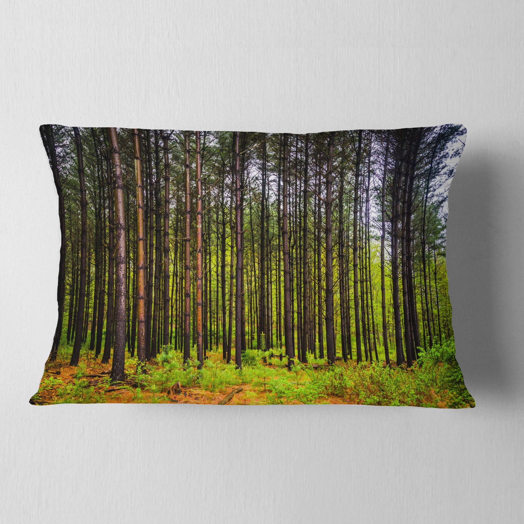 Designart Pine Trees in Michaux Forest - Modern Forest Throw Pillow - 12x20