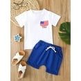 thumbnail image 2 of Bagilaanoe 4th of July Clothes for Toddler Baby Boys Short Sleeve Letter Print T-shirt Tops + Shorts 6M 12M 18M 24M 3T Kids Independence Day Outfits 2pcs Short Pants Set, 2 of 8
