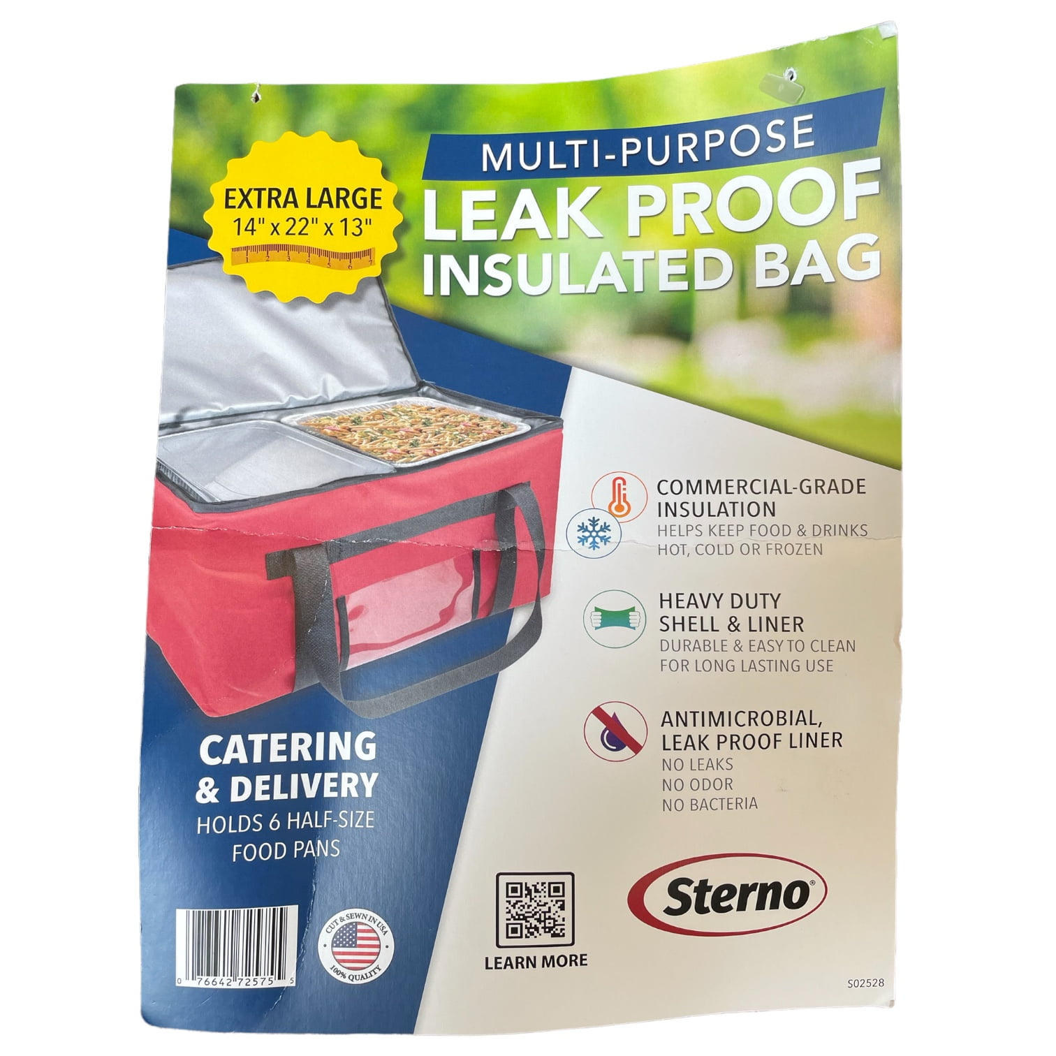 sterno delivery leak proof insulated food carrier bag red