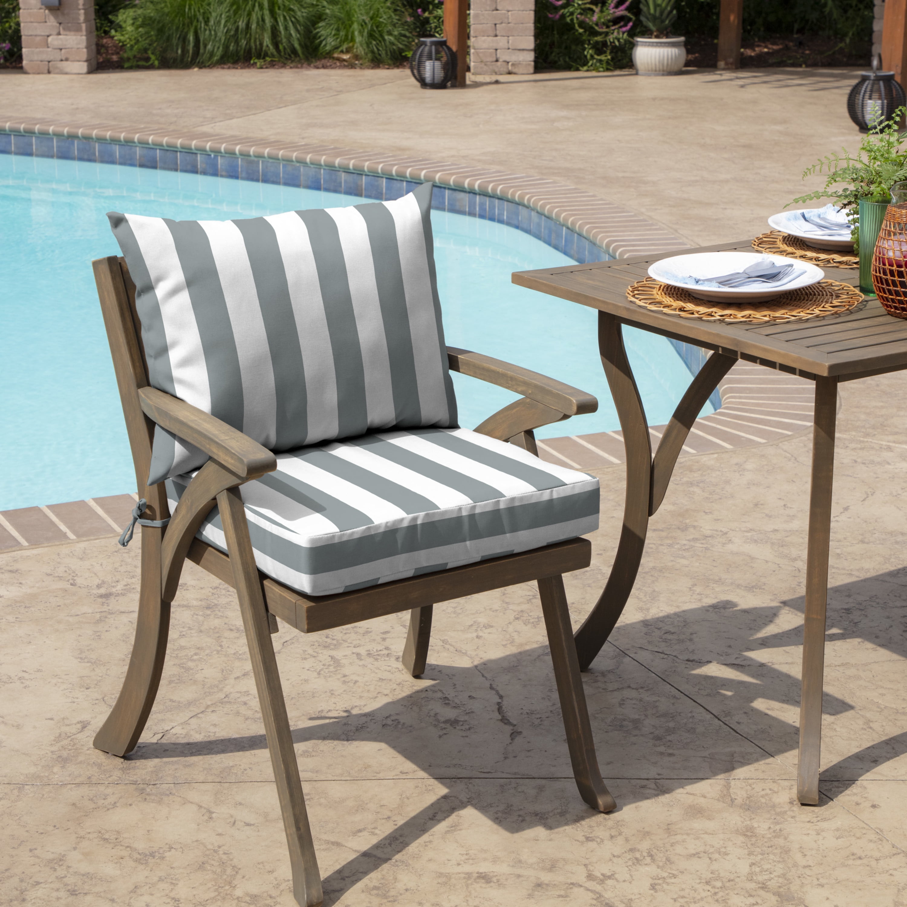 Grayson botanical & stripe reversible outdoor chair cushion new arrivals