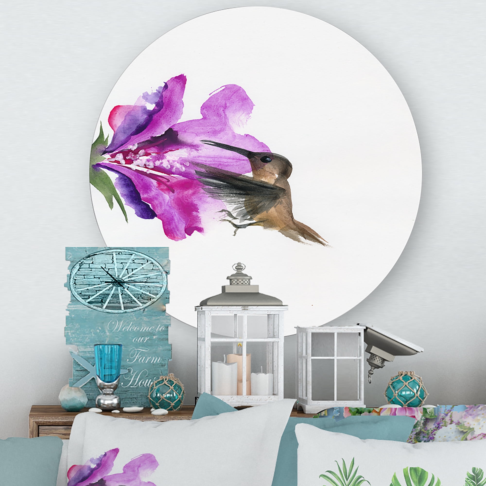 Designart 'Purple Fuchia VIntage Flower' Traditional Circle Metal Wall Art 23x23 - Disc of 23