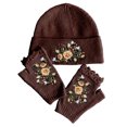 thumbnail image 3 of CUZIBR Winter Gloves Women Crochet Flower Embroidery 2 Piece Set Hat Handmade Fingerless Mittens Cozy Soft Warm Outfits For Running Driving Hiking, 3 of 3