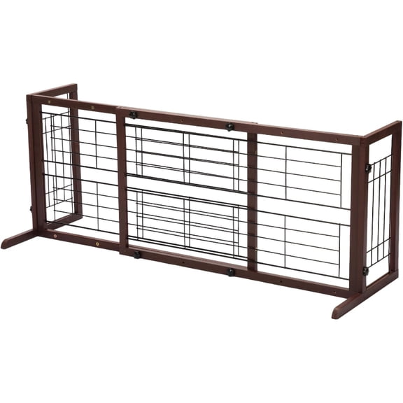 Freestanding Adjustable Dog Gate, No Drilling, Extra wide adjustable. No drilling required. Sturdy wood fence, Brown