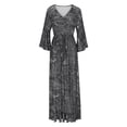 thumbnail image 4 of LOVZFMLL Mode Femmes Col en V Imprimé Manches 3/4 Patchwork Robe Longue Décontractée Gris 2TG, 4 of 6