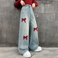 thumbnail image 2 of ZACPNCV Teen Youth Casual Wide Leg Jean Pants for Girls Put On Denim Pants Bow Embroidery Trouser Girl Clothing Blue 7-8 Years, 2 of 9