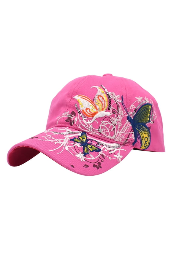 Fashion Butterfly Embroidered Baseball Cap for Women Adjustable Snapback Sun Hat with Eyelet Ventilation Pink