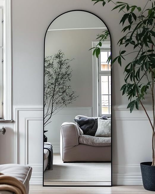Cenovo 71.5"x 30" Arched Full Length Mirror Floor Mirror with Stand Wall-Mounted, Black