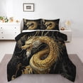 thumbnail image 1 of Erosebridal Ensembles de Couette Dragon Magique Taille Grand, Couette Noire et Dorée, Réversible 3 Pcs, 1 of 7