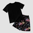 thumbnail image 5 of mgoYE 4th of July Outfit Set Girls Boys 250 Years American Anniversary Outfit Set American Flag Stars Fireworks Graphic Tee Shorts Set(Black,3-4 Years), 5 of 7