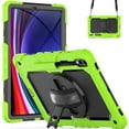 thumbnail image 4 of 3 Layer Case for Samsung Galaxy Tab S9 Plus/S9 FE Plus 12.4" 2023, for Kids Heavy Duty Protective Case with Screen Protector & Stylus Holder & 360 Rotating Stand Hand/Shoulder Strap, Green, 4 of 10