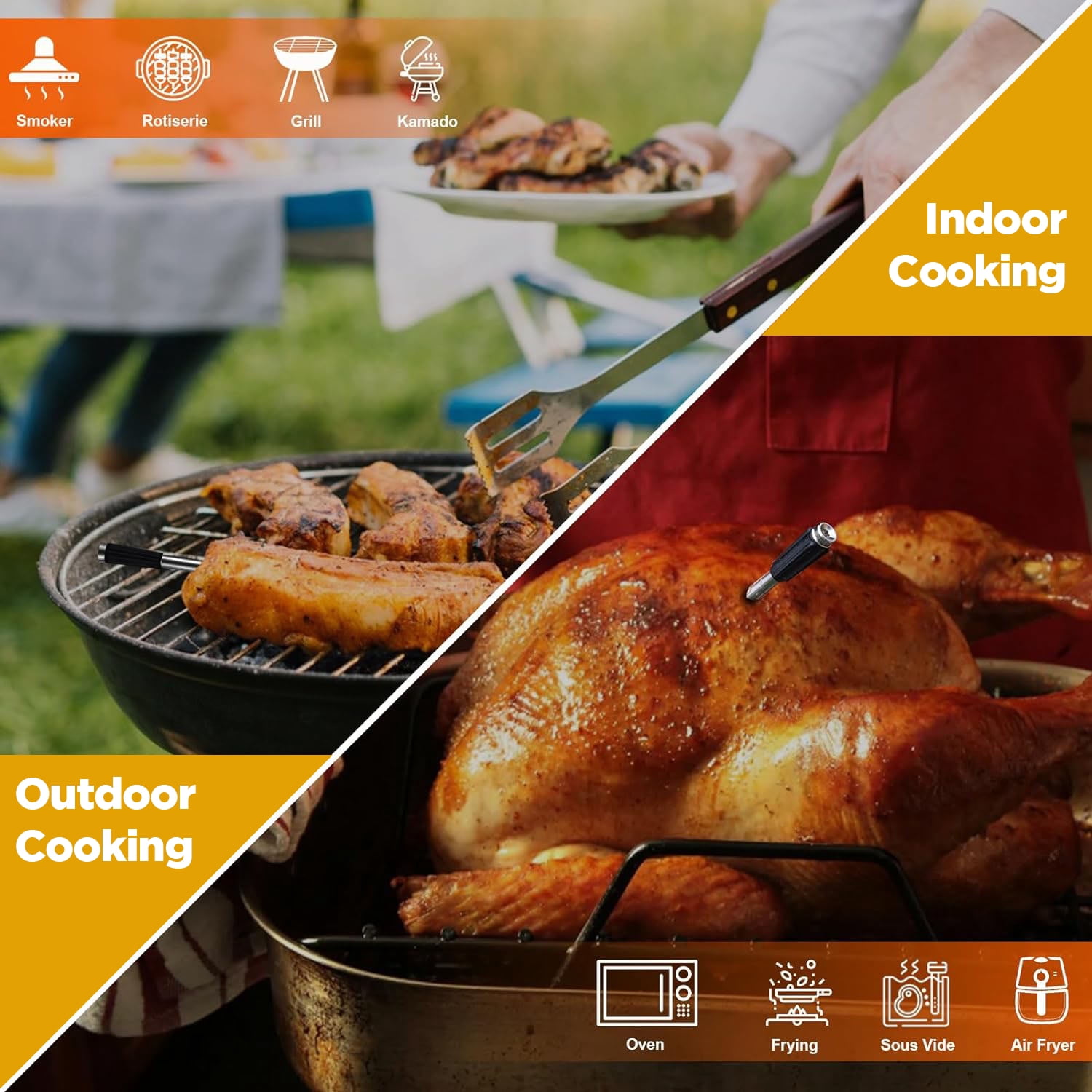 Smart Wireless Meat Thermometer - Bluetooth Digital Food Cooking Thermometer APP Control Kitchen Thermometer for Oven Grill BBQ Smoker