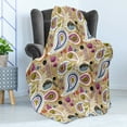 thumbnail image 4 of Abstract Soft Flannel Fleece Throw Blanket, Pattern of Paisley Inspired Motifs Botanical Items Leaves Polka Dots, Cozy Plush for Indoor and Outdoor Use, 70" x 90", Pale Camel Multicolor, by Ambesonne, 4 of 5
