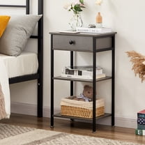 VECELO 27.6" Tall Nightstand with Drawer, Industrial Side End Table with 3-tier Storage Shelf for Bedroom/Living Room/Office, Hemp Gray