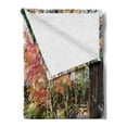 thumbnail image 2 of Japanese Soft Flannel Fleece Throw Blanket, Forest Landscape from a Wooden Balcony in the Fall Paradise Maple Tree Print, Cozy Plush for Indoor and Outdoor Use, 70" x 90", Green Brown, by Ambesonne, 2 of 5