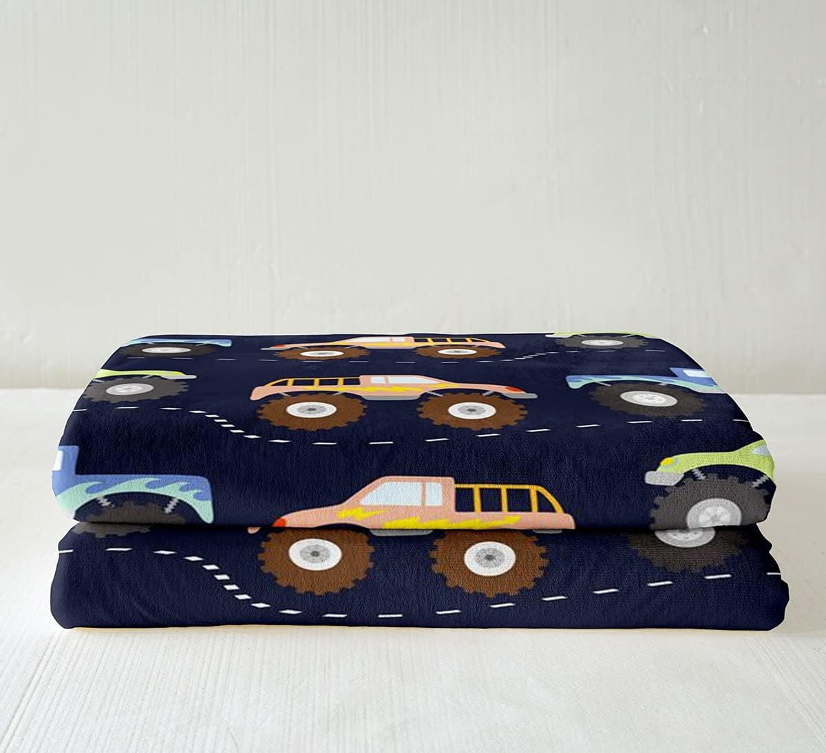 3D Monster Truck Fleece Throw Blanket Boys Cars Sherpa Blanket for Kids Girls Teens Freestyle Monster Truck Decor Fuzzy Blanket for Sofa Bed Couch Blue,Throw 50x60 Inches