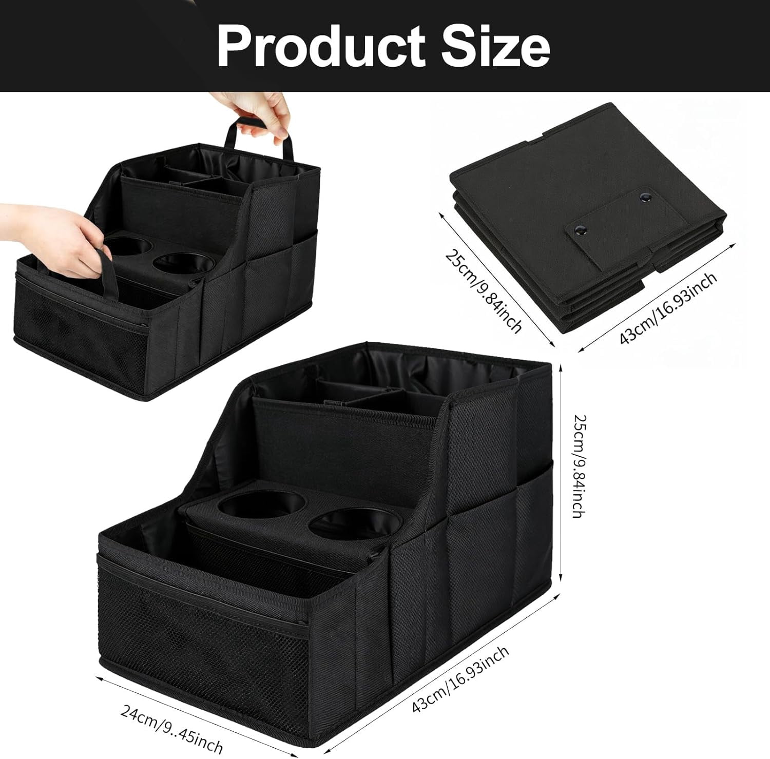 Car Seat Organizer Backseat and Passenger with 9 Compartments 2 Cup Holders Front Storage for Travel Kids，Black