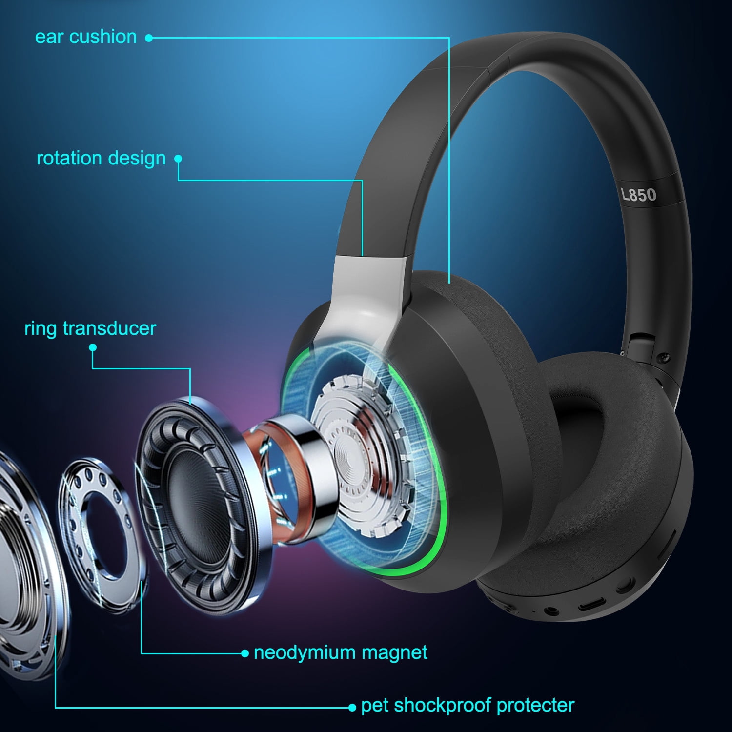 Wireless Gaming Headset, 2.4G/Bluetooth Gaming Headphones with Detachable Noise Cancelling Mic, RGB Over Ear Headphones with Stereo Bass Surround, 3.5mm Wired for PS4 PS5 Xbox PC, Black