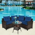 thumbnail image 2 of Costway 4PCS Outdoor Patio Rattan Furniture Set Cushioned Sofa Table Navy, 2 of 10