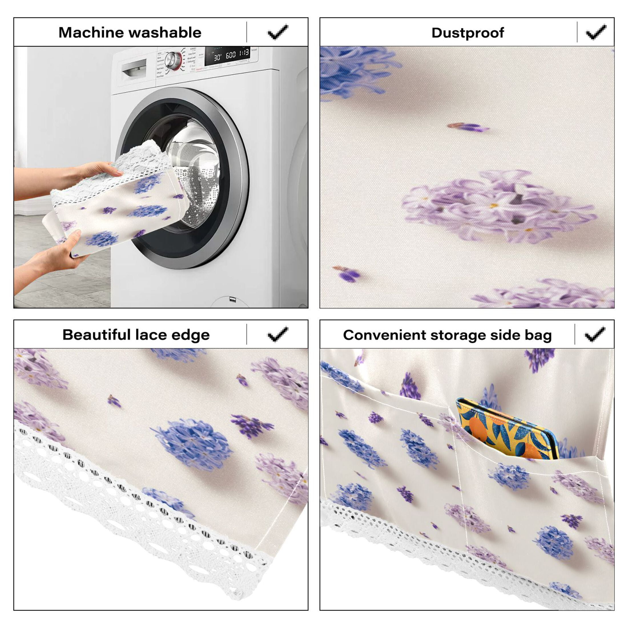 Purple Hyacinth FlowersWasher and Dryer Covers Dust-Proof and Oil Resistant Fridge Cover with 4 Storage Pockets Washing Machine Top Cover for Laundry Kitchen Home 51.2 x 22 In