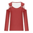 thumbnail image 4 of AXXD Womens Shirts Trendy Basic Summer 2024 Casual Solid Off Shoulder Pullover Long Sleeve Top Long Sleeve V-Neck Top/Shirt, 4 of 5