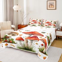 jejeloiu Cartoon Mushroom Twin Sheet Sets,Tropical Botanical Plant Twin Fitted Sheet,Red White Flat Sheet For Girls Teens,Ultra Soft Home Decor,3-Piece