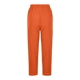 thumbnail image 4 of Huvoen Cotton Linen Pants for Women, Trendy Beach Lounges Capris Pant, Straight Fitted Elastic Waisted Drawsting Trousers with Pockets Orange m, 4 of 6