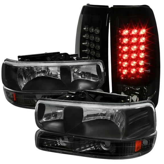 Spec-D Tuning Black Headlights Bumper Lights LED Glossy Black Tail Brake Lamps Compatible with 1999-2002 Chevy Chevrolet Silverado Left Right Pair Headlamps Assembly