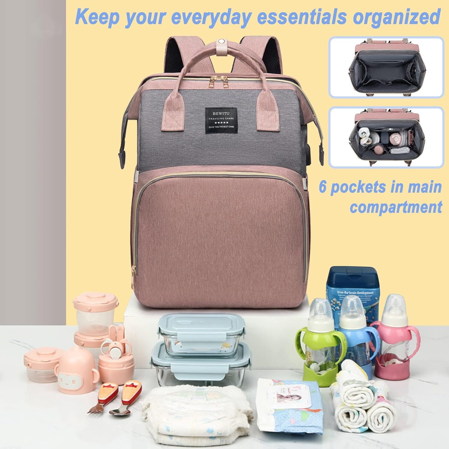 LQQBOX Diaper Bag with Changing Station,Diaper Bag Backpack,Girl Boy Diaper Bag,Large Capacity,900d Excellent Oxford(Ungrade Pink Grey)