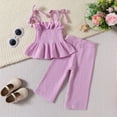 thumbnail image 2 of Cute Baby Girl Clothes 2 Year Old Girl Clothes Baby Toddler Girls Clothes Solid Color Sleeveless Camisole Linen Pants Set Baby Summer Outfits Purple 4-5 Years, 2 of 7