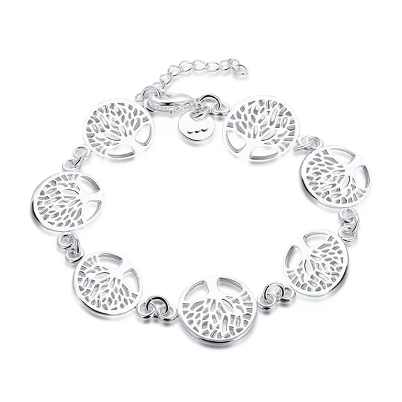 EOEMY Fashion Charms 925 Sterling Solid Silver Tree Of Life Bracelets For Women Gift-Default
