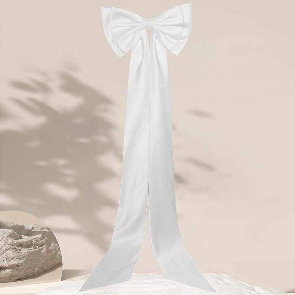 Long White Satin For Dress arge Wedding Pew Bows with Long Tails Detachable Train Waist Sash Belt Bride Bowknot Formal Wedding Accessories