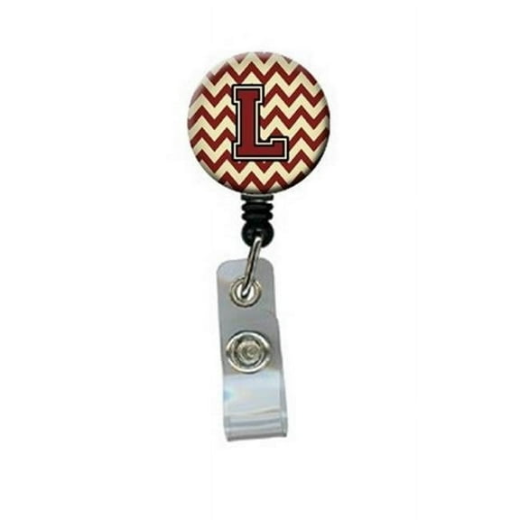 Carolines Treasures CJ1061-LBR Letter L Chevron Maroon & Gold Retractable Badge Reel