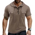 thumbnail image 2 of Iugvhana Mens Hooded/Lapel Shirts Pullover Casual Solid Short Sleeve Button Down Shirt with Chest Double Pockets Khaki XXXL, 2 of 6