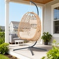 thumbnail image 4 of All-Weather Rattan Hanging Egg Chair with Stand & Cushions - Indoor/Outdoor Swing Chair for Patio Balcony Garden - Natural Wood, 4 of 8