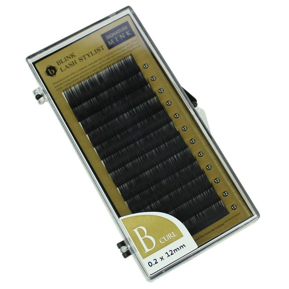 Blink Lash Mink False Eyelashes, B Curl 0.20mm X 12mm Curl, Black