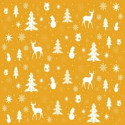 45 x 36 Christmas Reindeer Snowmen Trees Snowflakes Ornaments on Gold 100% Cotton Fabric