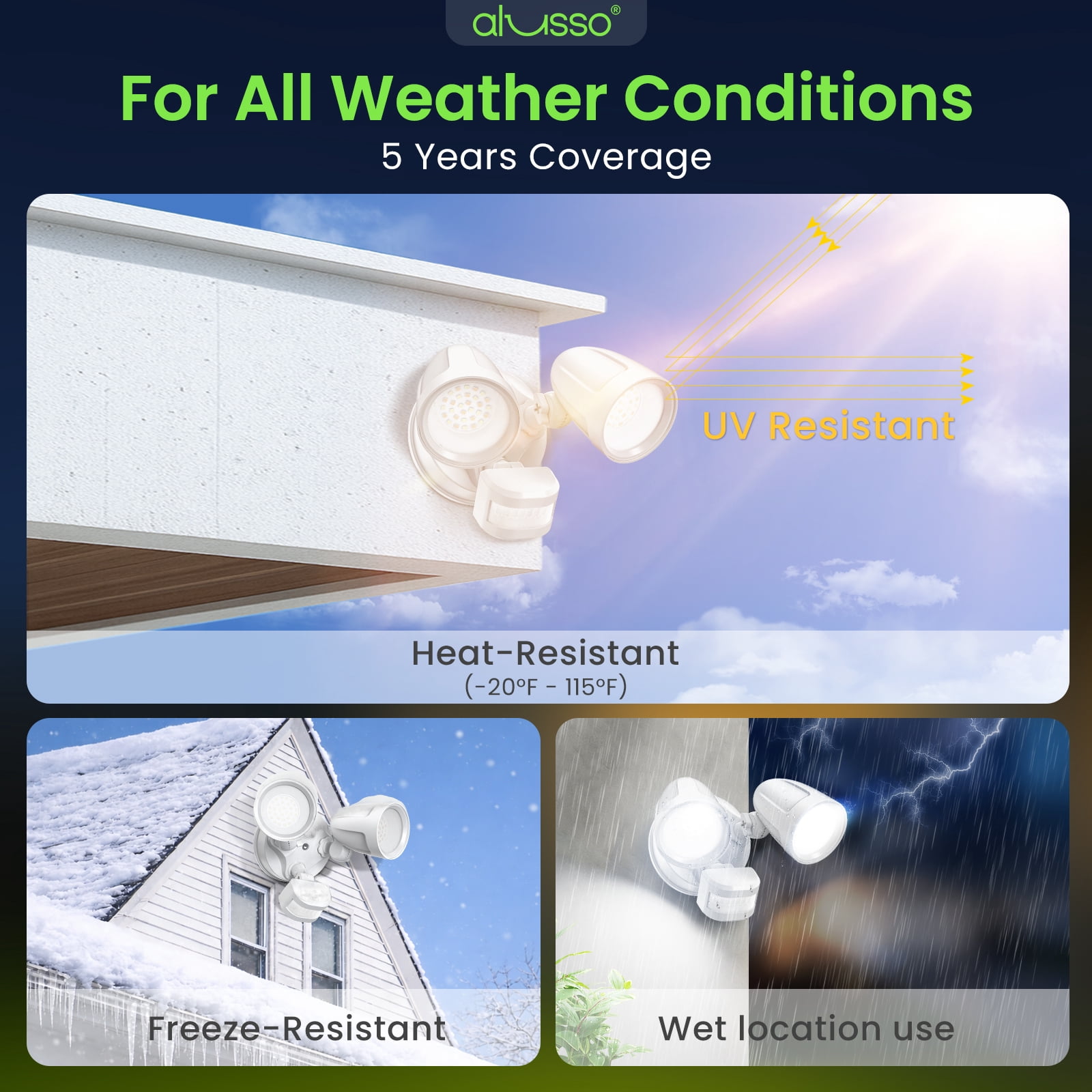 ALUSSO 30W 2700LM LED Motion Sensor Outdoor Flood Light – Dual-Head Adjustable, 3CCT (3000K/4000K/6500K), Dusk To Dawn/Auto/On Time Modes, Waterproof Hardwired, For Garage, Porch, Yard, Black