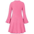 thumbnail image 4 of Girls Trendy Ribbed Dresses Flared Long Sleeve Flowy Crewneck Casual Kids Fall Winter Dresses Hot Pink 10, 4 of 8