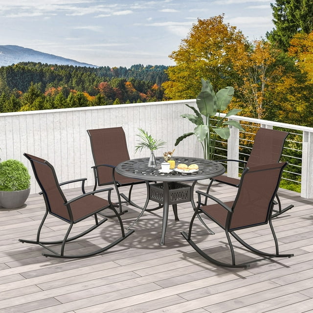 Costway 4 PCS Outdoor Rocking Chairs with Breathable Backrest Smooth Safe Rocking Design Brown