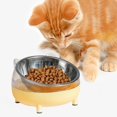 thumbnail image 3 of 15 degree Tilted Elevated Cat Bowls Water Bowls with Stand Feeding Station Stainless Bowl Non Raised Dish for Indoor Cats Puppy Kitten Yellow, 3 of 7